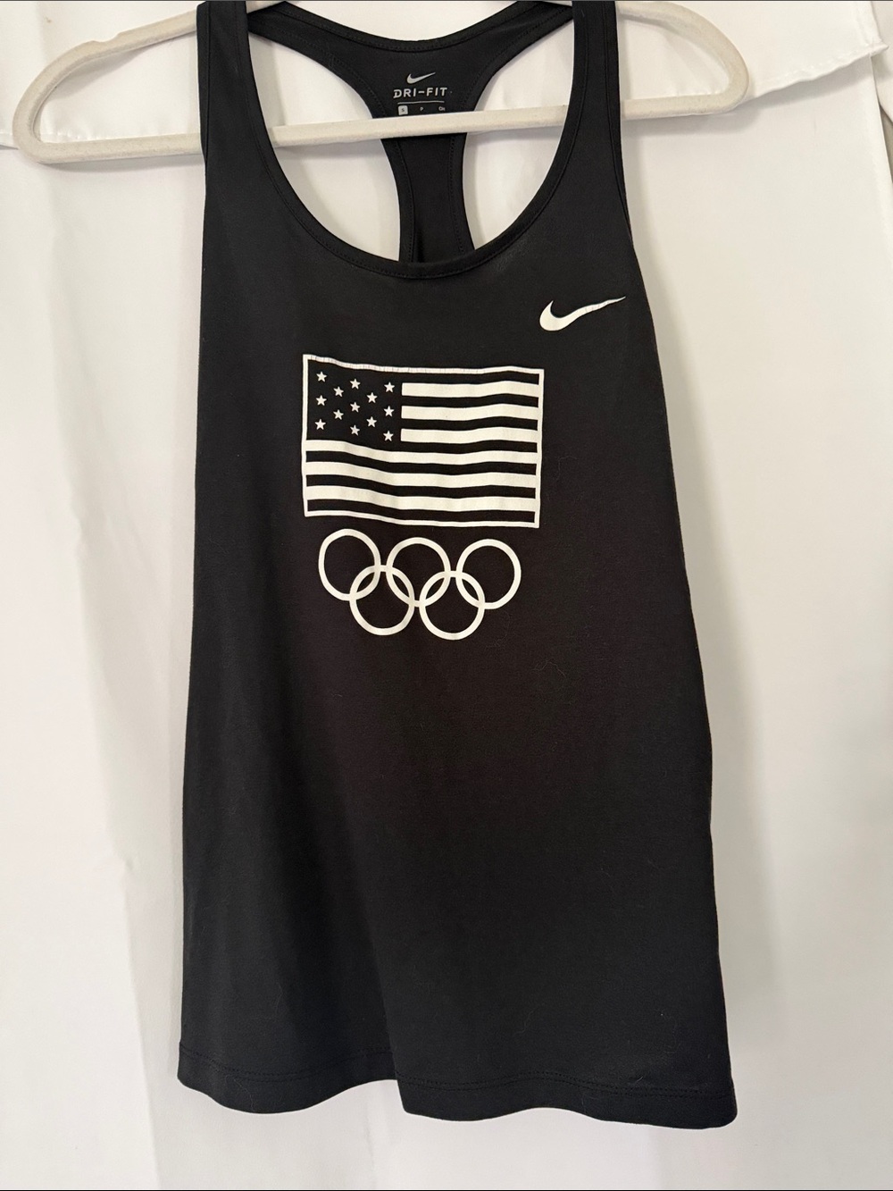 Nike Black Racerback Tank with White USA Flag & Olympic Rings